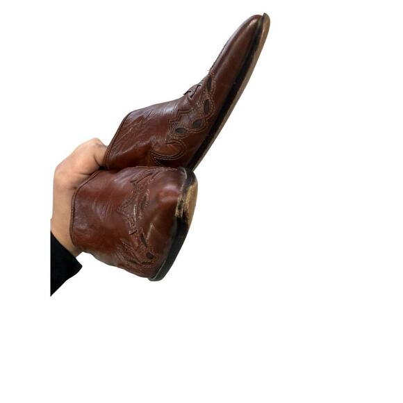 Antonio Melani Brown Tooled Carved Western Pointed Toe Mule Kitten Heel Women 9M - Picture 10 of 14